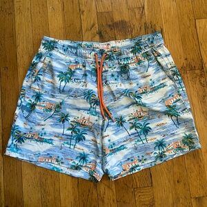 J Crew Men’s Flex Swimwear Swim Trunks with Palm Trees Size Large (L)